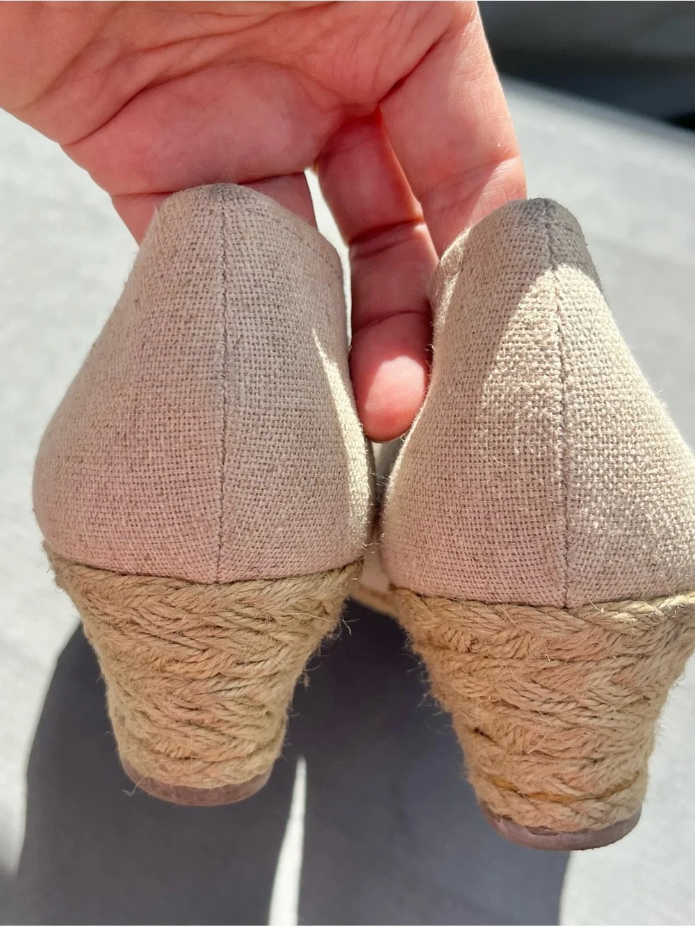 Kelly & Katie Linen Espadrille Wedges Open Toe Beige Size 9.5